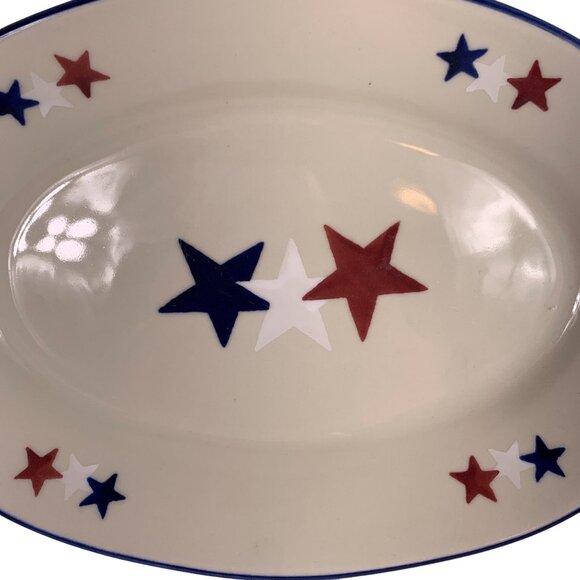 Hartstone Pottery American Star Oval Platter Red White Blue USA 12 1/2 Inches - Picture 5 of 8